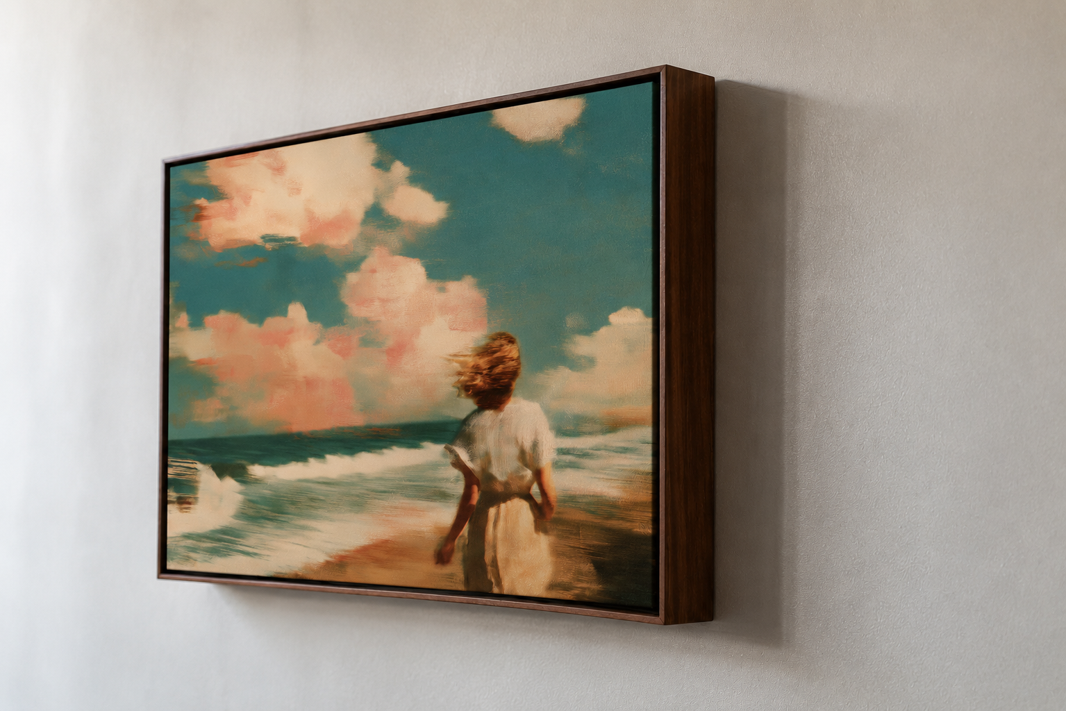 Girl in the Cape Town Wind – Framed Canvas (89 × 124 cm)