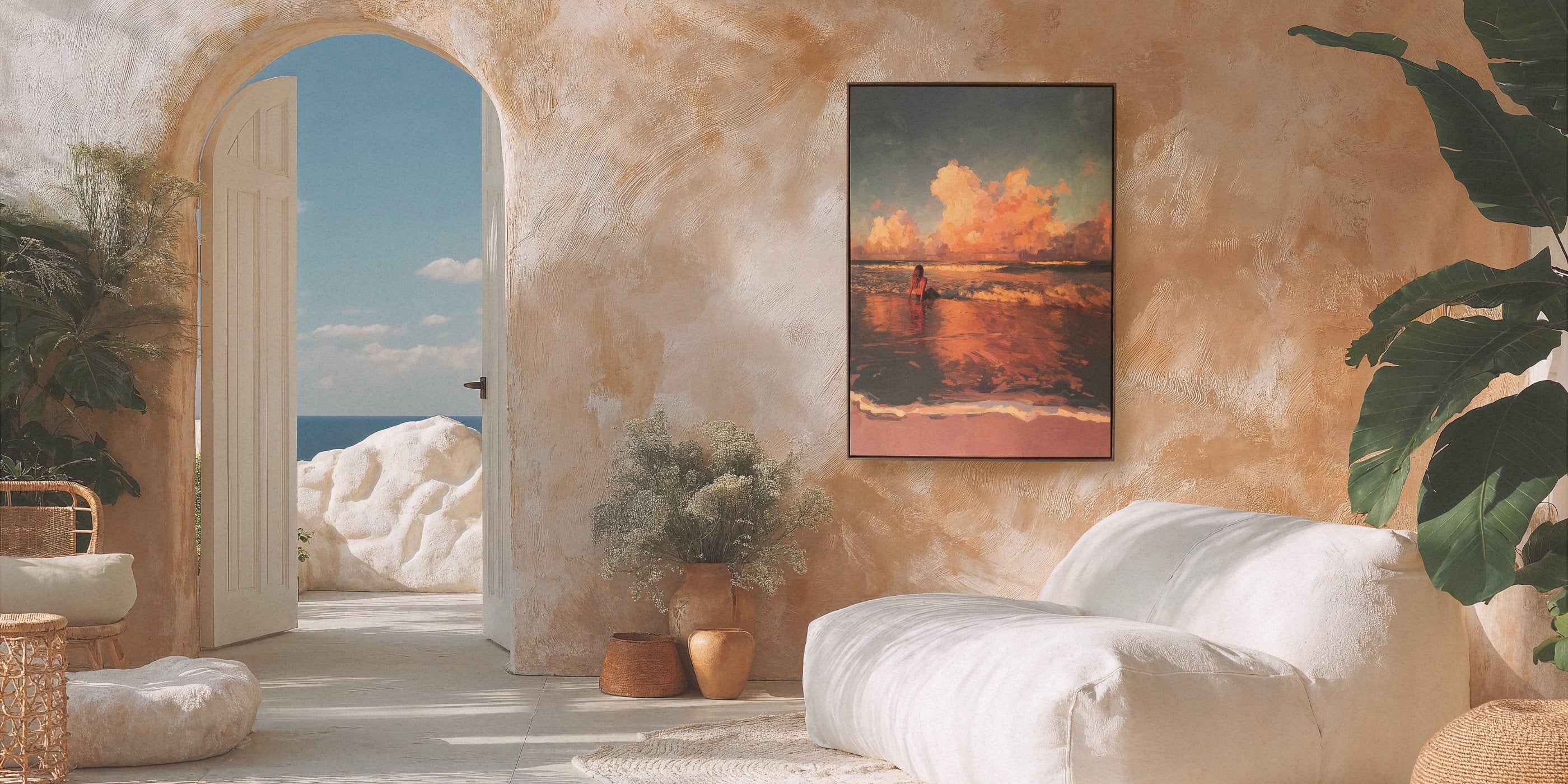 Resting on the Shoreline – Framed Canvas (89 × 124 cm)