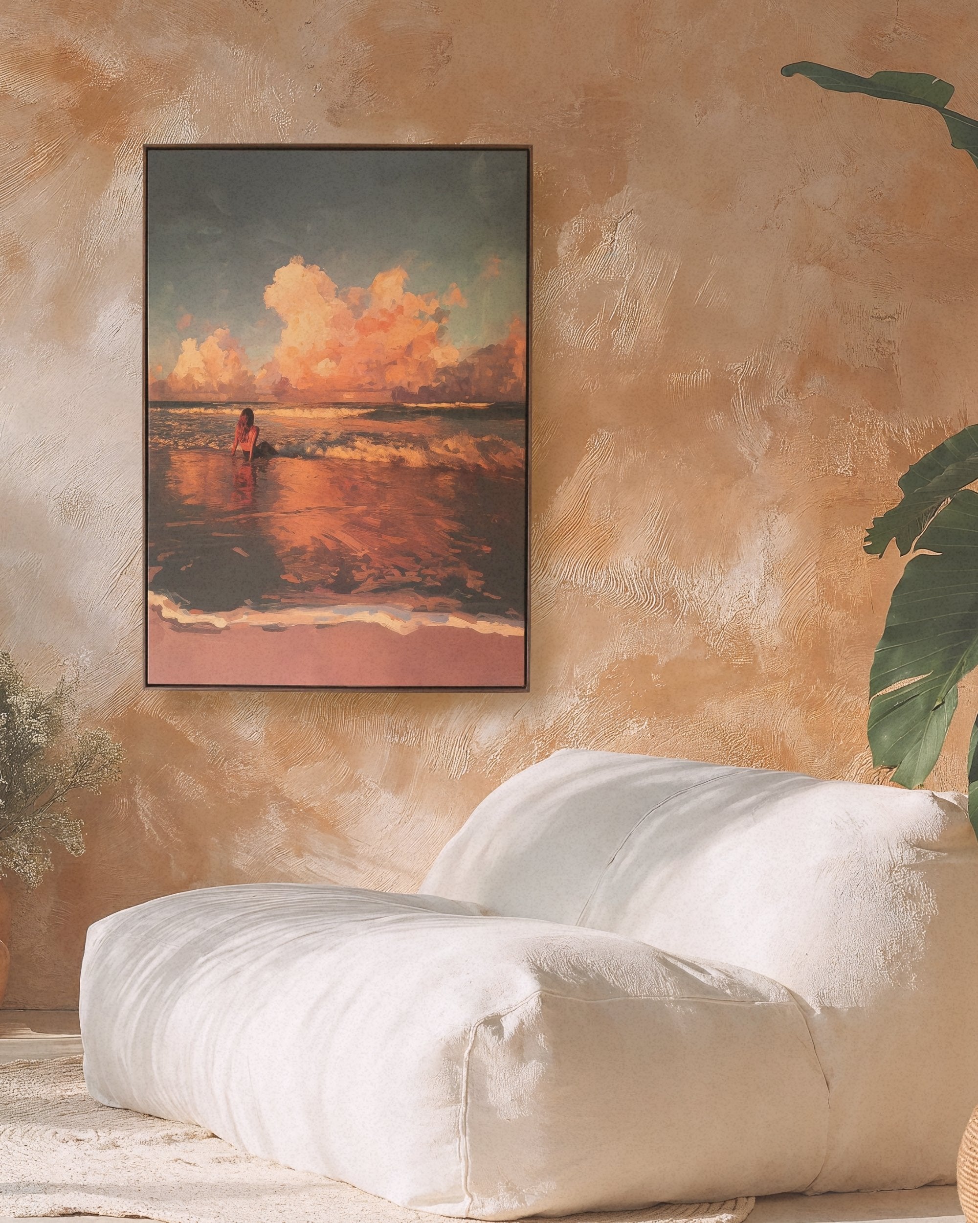 Resting on the Shoreline – Framed Canvas (89 × 124 cm)